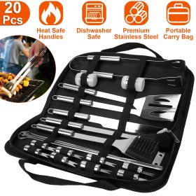 Stainless Steel BBQ Grill Tool Kit Grilling Utensil Accessories w/ Spatula Tongs Fork Knife
Brush Pepper Salt Shaker Bottle Grilled Skewers Corn Need