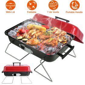 Portable Charcoal Grill Outdoor Tabletop Grill Small Barbecue Smoker Folding BBQ Grill with Lid for Backyard Camping Picnics Beach