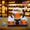 Whiskey Decanter Globe Set w/ 4Pcs 8.45OZ Etched World Whiskey Glasses Wooden Tray Perfect Gift Set for Liquor Scotch Bourbon Vodka