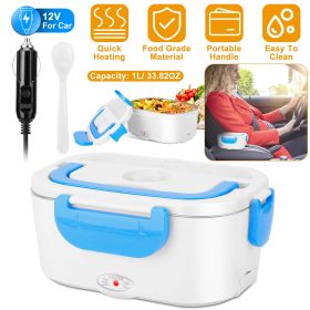 Electric Heating Lunch Box Food Heater Container Travel Thermal Bento Box Portable Food Warmer w/ 2 Removable Compartments 1 Free Spoon 1L
