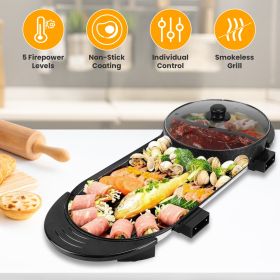 2 in 1 Electric Hot Pot with BBQ Grill Cooker 2200W Smokeless Non-Stick Korean BBQ Grill Shabu Shabu Hot Pot with Independent Temperature Control 5 Ge
