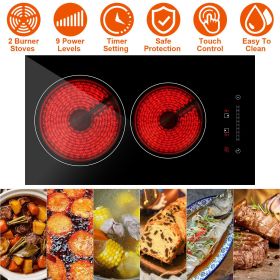 Dual Induction Burners Electric Cooktop 110V Total 1900W Electric Stove Built-in Electric Ceramic Stove with Timer Setting 9 Firepower Levels Over Hea