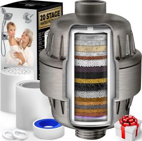 20 Stage Shower Filter with Vitamin C E for Hard Water High Output Shower Water Filter to Remove Chlorine and Fluoride 2 Cartridges Included Consisten
