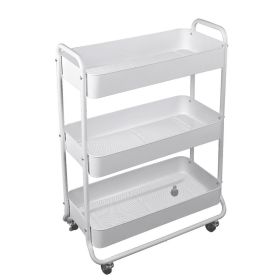 Wide 3 Tier Metal Utility Cart, White, Metal Laundry Baskets, Adult and Child Easy Rolli