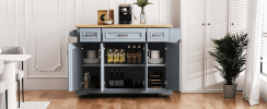 K&K 54inch Large Kitchen Island with Rubber Wood Drop Leaf, Embossed Texture Rolling Kitchen Cart on 4 Wheels with 4 Doors and 3 Drawers
