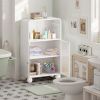 45.28" H Storage Cabinet, Bathroom Floor Cabinet with Glass Door and Shelves, Freestanding Display Storage Cabinet for Bathroom, Living Room, Kitchen