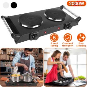 2000W Electric Dual Burner Portable Coil Heating Hot Plate Stove Countertop RV Hotplate with 5 Temperature Adjustments Portable Handles (Option: Black_Double)