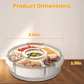 2Pcs Divided Serving Tray with Lid and Handle 360° Rotatable Snack Box Container with 6 Dividers Clear Portable Snack Platters for Fruit Candy Nut Sna (Option: S)