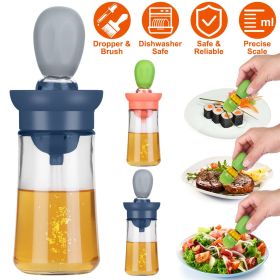 Oil Dispenser Bottle 2 In 1 Cooking Glass Olive Oil Dispenser Silicone Dropper with Silicone Brush Dropper Measuring Container for Kitchen Baking BBQ (Option: Blue)