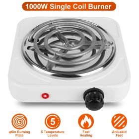 1000W Electric Single Burner Portable Coil Heating Hot Plate Stove Countertop RV Hotplate with Non Slip Rubber Feet 5 Temperature Adjustments (Option: 1Burner_White)
