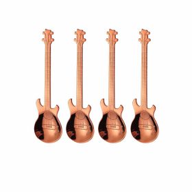 4Pcs Metal Guitar Spoon Flatware Set 18/10 Stainless Steel Guitar Spoons Creative Milk Coffee Spoon Ice Cream Candy Teaspoon (Color: Rose Golden 4 Pcs)