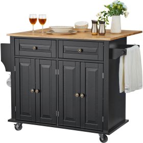 VEVOR Kitchen Island Cart Rolling Storage Cabinet on Wheel with Drawer & Shelves (type: Fully-Enclosed Mobile Type, Color: Black)