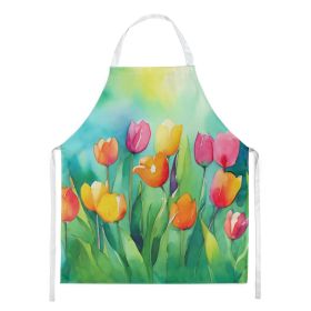 Tulips in Watercolor Apron Cooking Kitchen Server Baking Crafts Gardening for Adult Women Men, Unisex, Large, Multicolor (Default: Default)