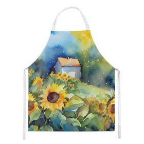 Sunflowers in Watercolor Apron Cooking Kitchen Server Baking Crafts Gardening for Adult Women Men, Unisex, Large, Multicolor (Default: Default)