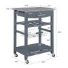Mobile Rolling Kitchen Island Trolley Serving Cart with Underneath Drawer & Slide-Out Wire Storage Basket