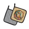 Chihuahua and Flowers Pair of Pot Holders Kitchen Heat Resistant Pot Holders Sets Oven Hot Pads for Cooking Baking BBQ, 7 1/2 x 7 1/2