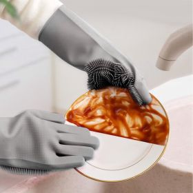 1 Pair Magic Silicone Brush Dishwashing Gloves Cleaning Sponge Pet Scrubber Heat Resistant Wash Gloves (Option: Grey)